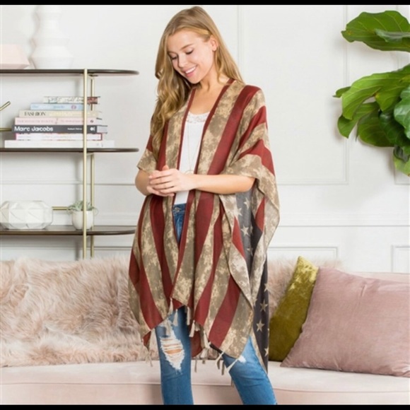 💥🇺🇸💥💼Distressed Stars & Stripes Kimono🔥‼️ - Picture 2 of 6